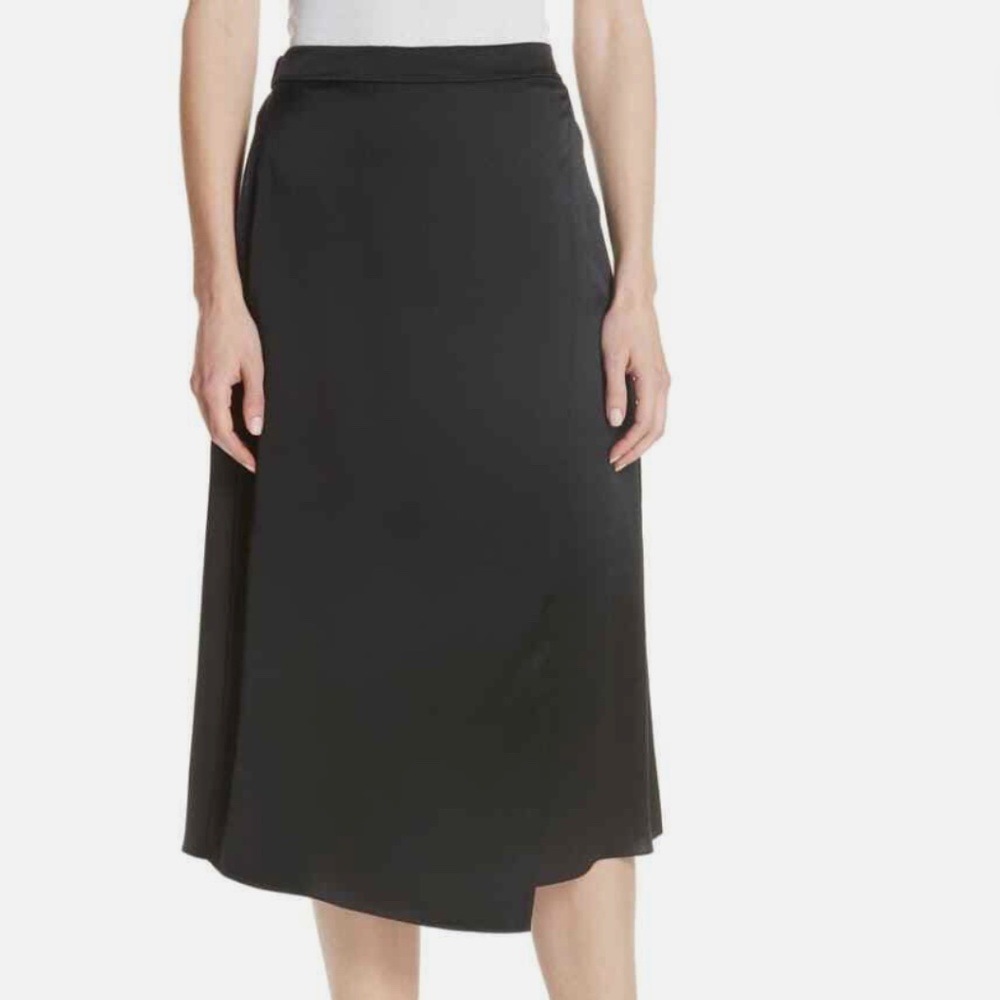 Vince Drape Panel Silk Midi Skirt Black Size S